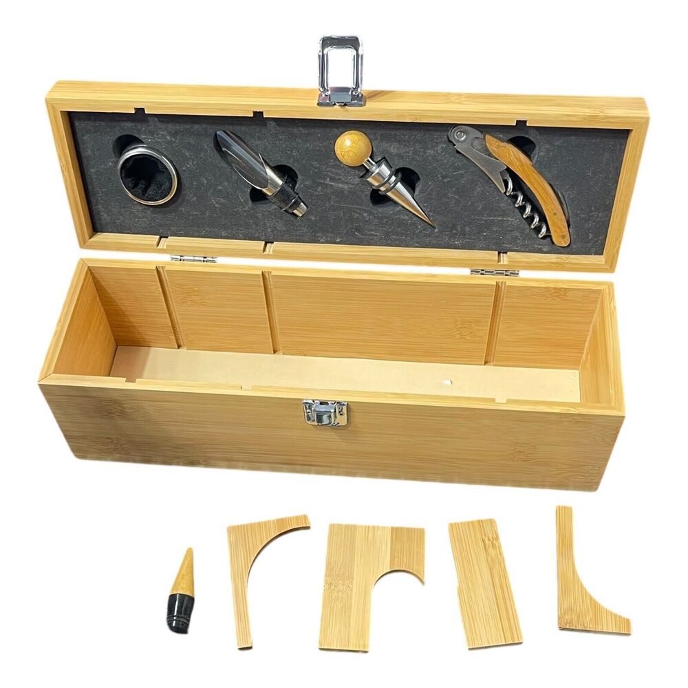 Wine Gift Box with w/ Accessories Set Bamboo Wood bottle holder
